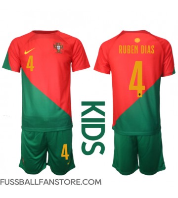 Portugal Ruben Dias #4 Replik Heimtrikot Kinder WM 2022 Kurzarm (+ Kurze Hosen)
